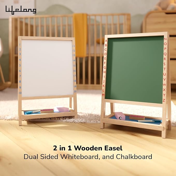 Lifelong Cuppy 2-in-1 Wooden Easel Board | White & Black Board for Kids
