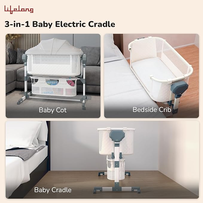 Lifelong Cuppy 3-in-1 Electric Baby Cradle | Adjustable Cot with Music, Mosquito Net & Storage BasketLifelong Cuppy 3-in-1 Electric Baby Cradle | Adjustable Cot with Music, Mosquito Net & Storage Basket