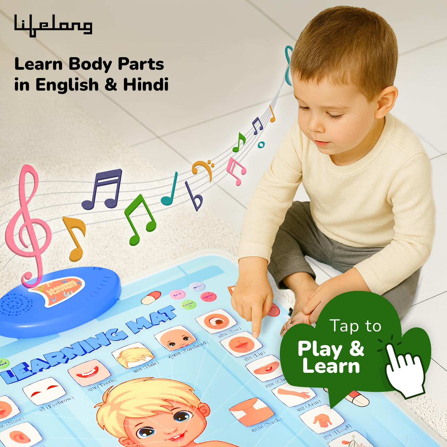 Lifelong Cuppy Bilingual Talking Playmat | English & Hindi Body Parts Learning Mat