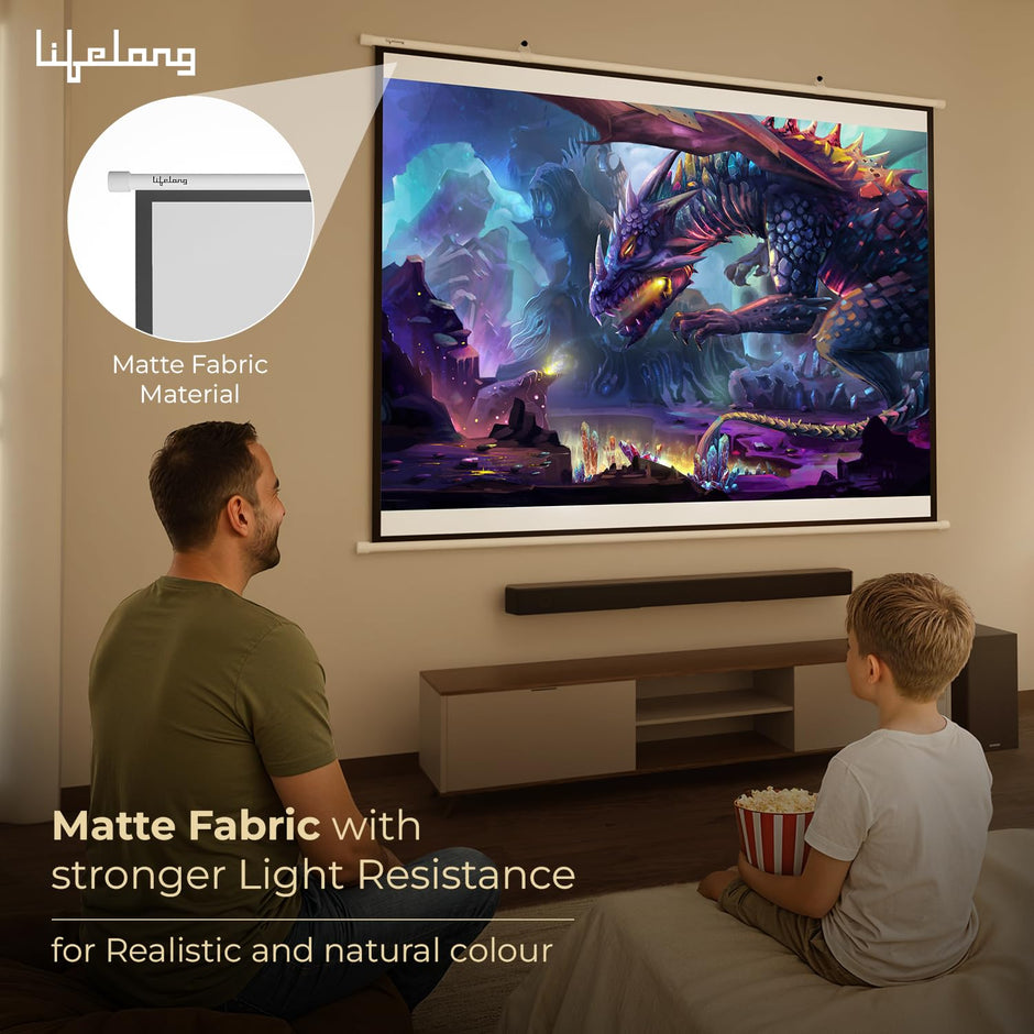 Lifelong CineMagic 100-Inch Projector Screen, 4K & 3D Ready, Manual Map Type