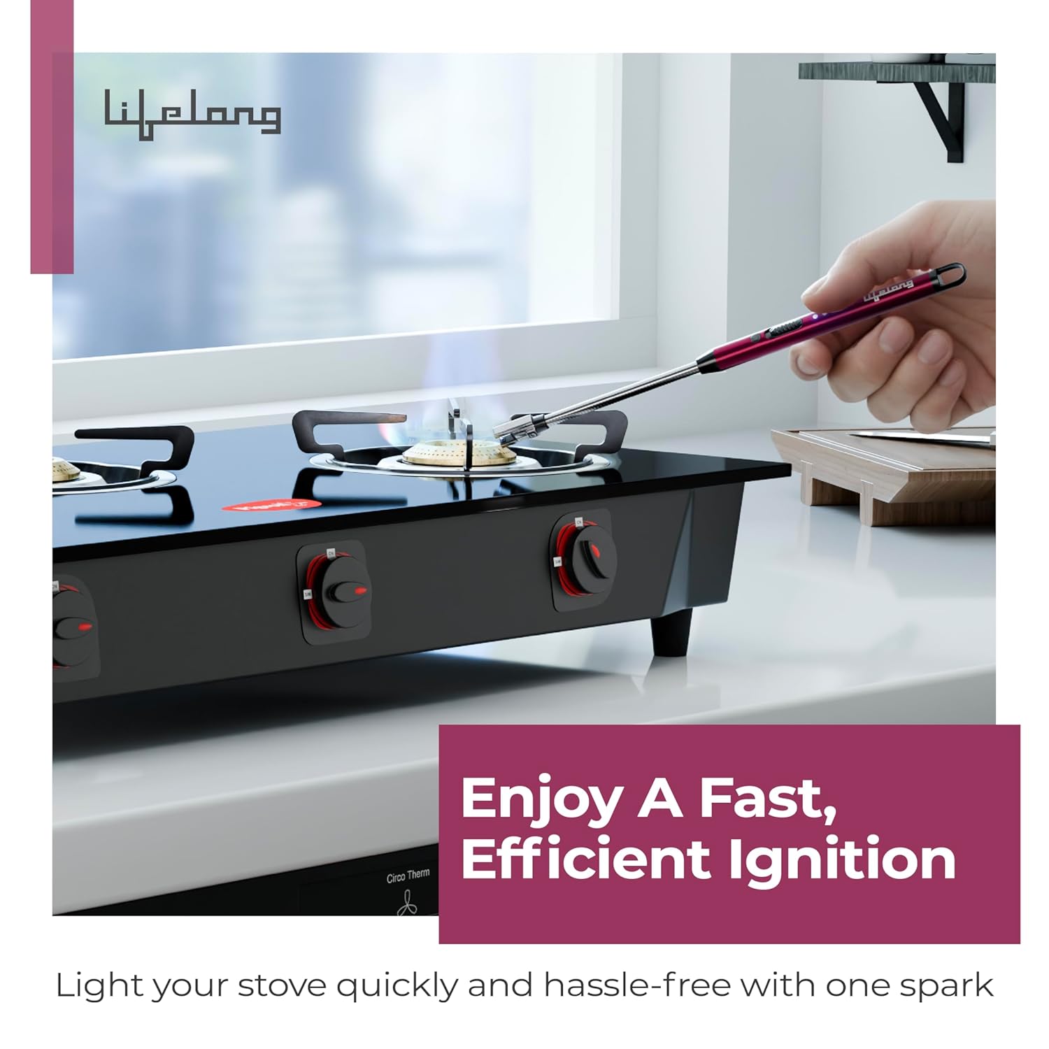 Lifelong Rechargeable Electric Lighter for Kitchen | 360Â° Flexible | C-Type USB | Windproof & Flameless | Lighter for Pooja Room, Candles, BBQ, Multi-Purpose | Stainless Steel & ABS (Red)