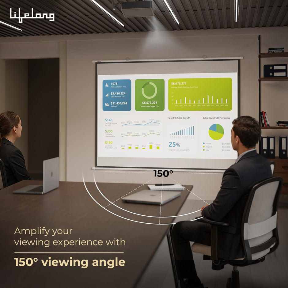 Lifelong CineMagic 100-Inch Projector Screen, 4K & 3D Ready, Manual Map Type