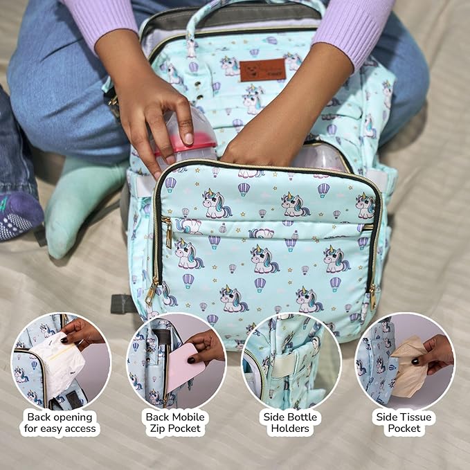Lifelong Cuppy Baby Diaper Bag Backpack for Moms (Green) | Large Waterproof Travel Bag with 15 Pockets, Rain Cover & Changing Mat | Stylish & Spacious