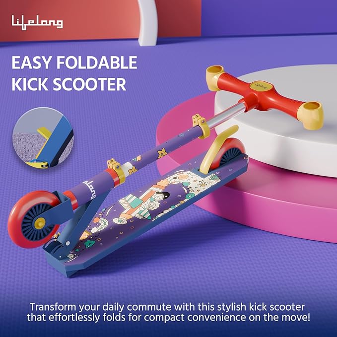 Foldable Kids Scooter with Adjustable Height – 3+ Years, 50kg Capacity (Multicolour)