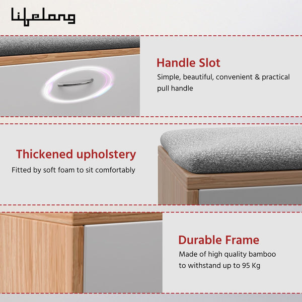Wooden Shoe Rack Bench with Cushioned Seat