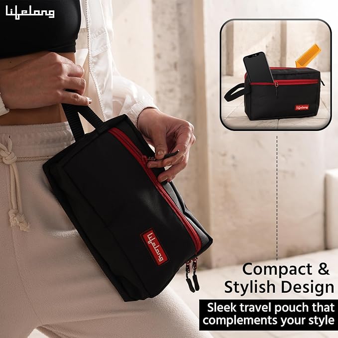 Polyester Toiletry Bag – Travel Essentials Organizer for Men & Women (Red/Black, 24cm)