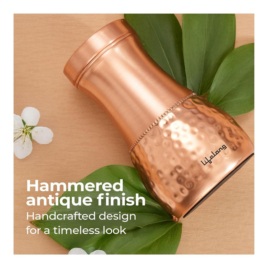 Lifelong Premium  Pure Copper -Plain Bed Side Jar Pot Elegant and Stylish Water Bottle 1L