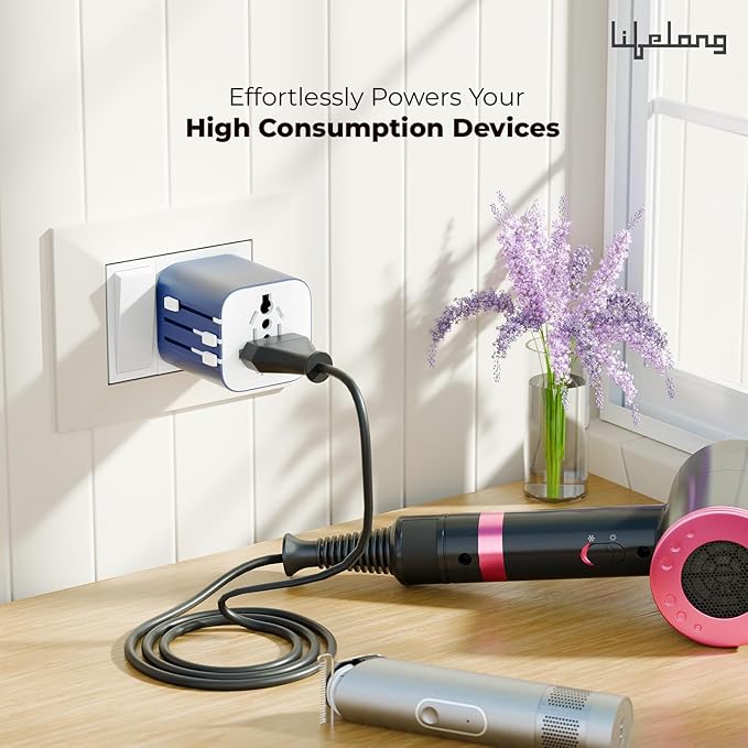 Lifelong 10A Universal Travel Adapter – 2500W All-in-One for 180+ Countries