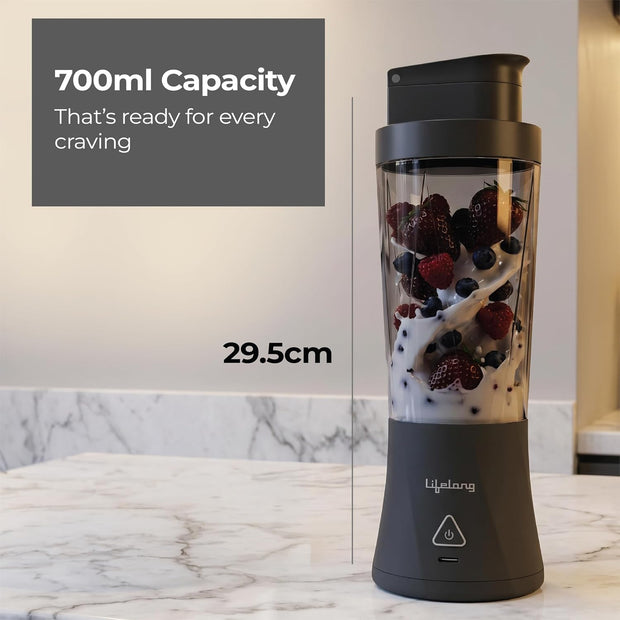 Lifelong 700ml Electric Portable Blender for Shakes & Smoothies | 360W Motor, 20000RPM, 6000mAh Type-C Charging
