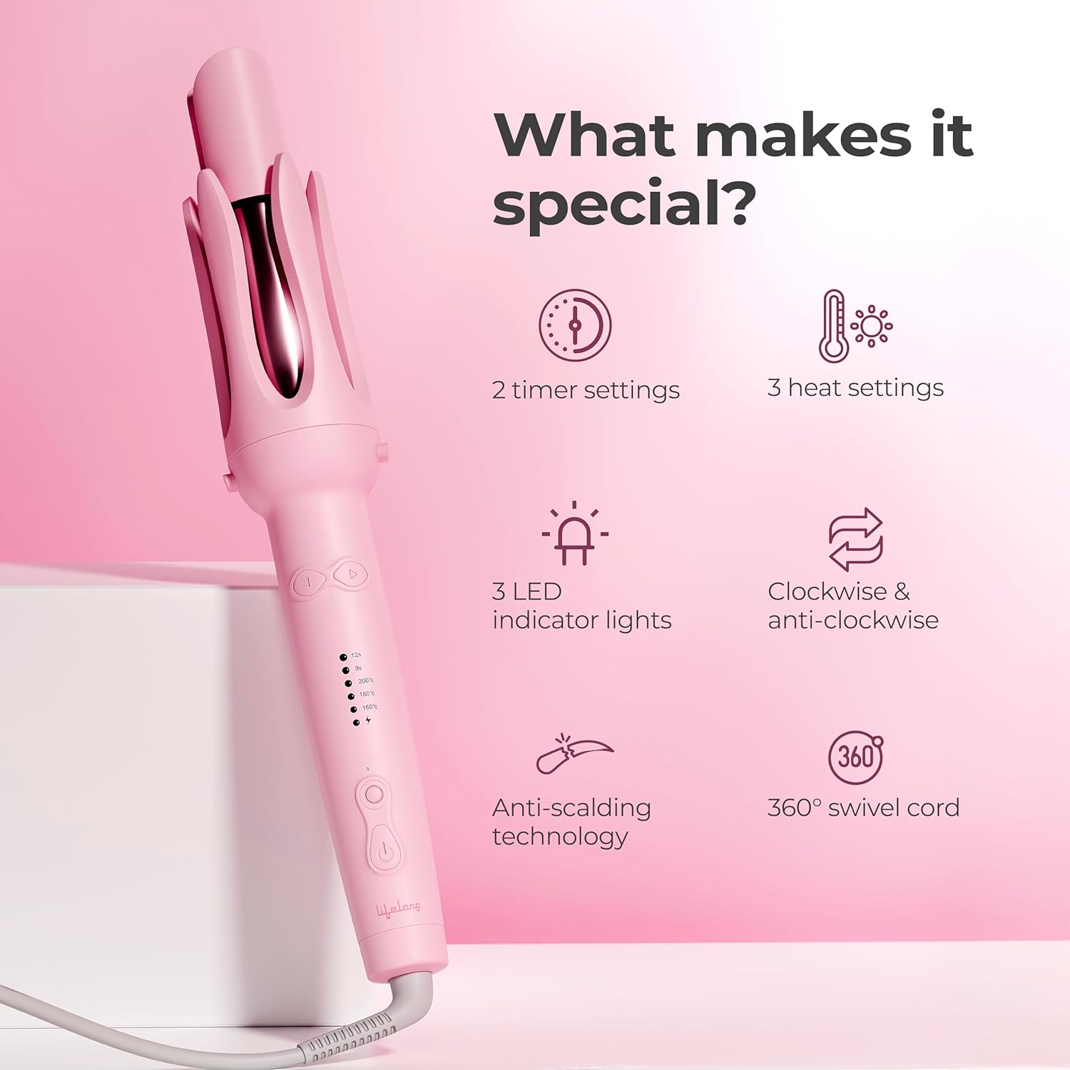 Lifelong WaveUp Automatic Hair Curler | 2-Way Curling, 25mm & 32mm Barrels