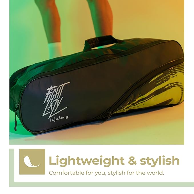 Lifelong Badminton Kit Bag – Dual Compartments, Water-Resistant, Black & Green