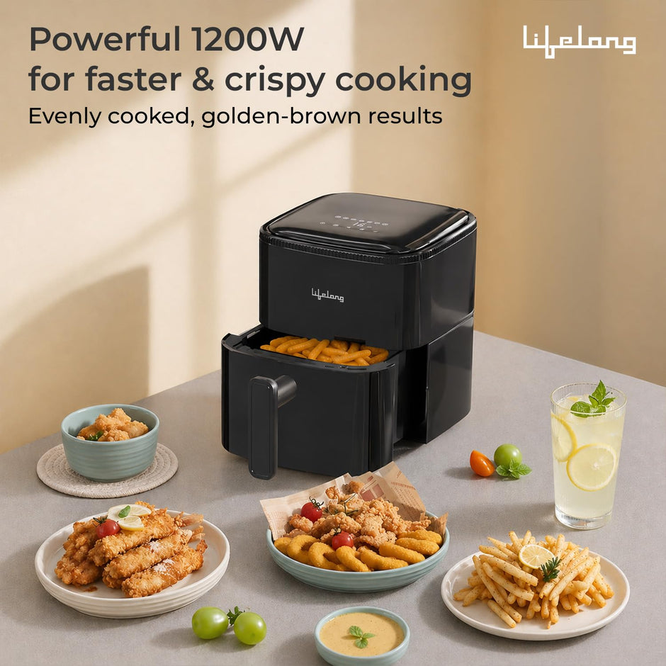 Lifelong 4.2 Litre Digital Air Fryer | Touch Control, 7 Preset Menu, Detachable Handle, Non-Stick Basket, Rapid Air Technology | Oil-Free Cooking for Grilling, Roasting & Baking | Energy Efficient