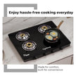 Lifelong 4 Burner Gas Stove with Free Gas Saver – ISI Certified Manual Ignition Glass Top Cooktop, LPG Compatible, Modern Design for Modular Kitchen
