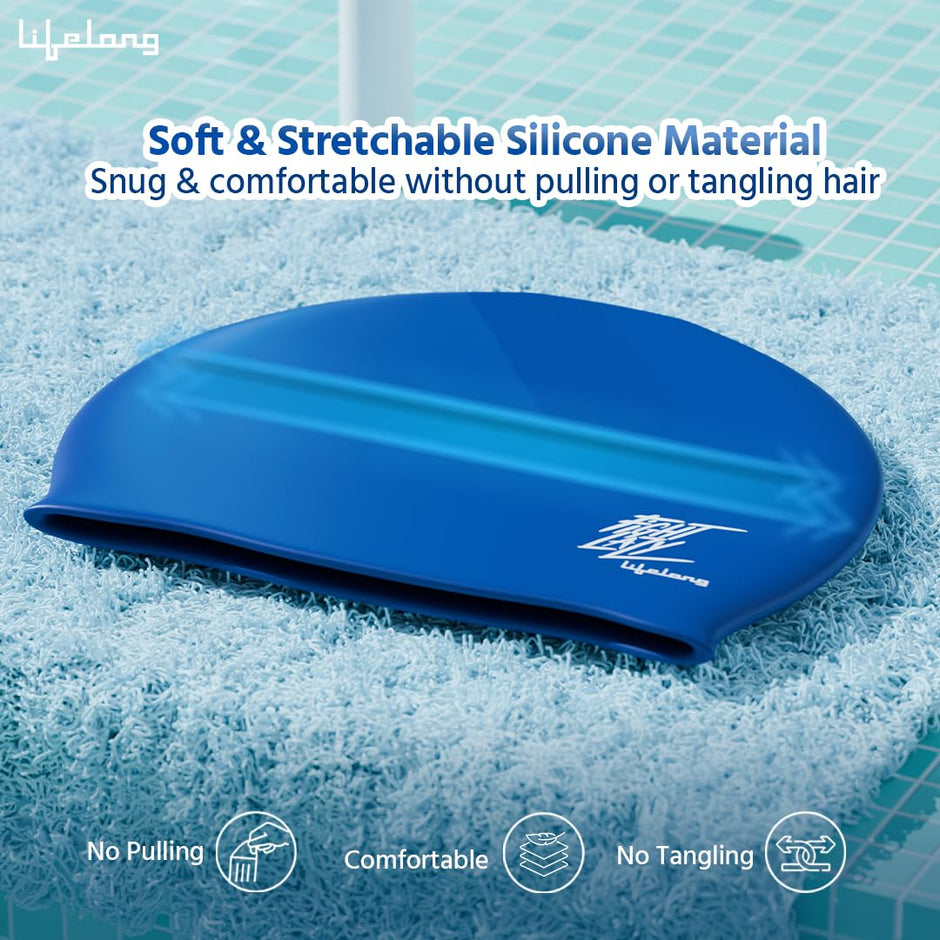 Silicone Swimming Cap Unisex Soft Waterproof for Adult Men, Women( Blue)