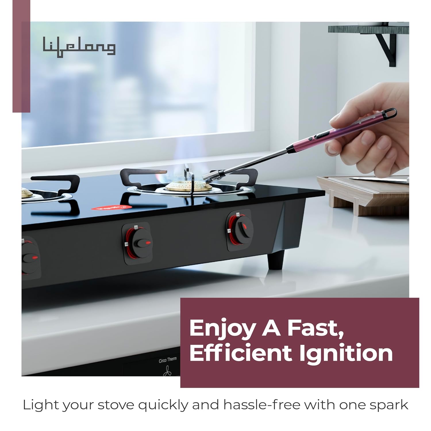 Lifelong Rechargeable Electric Lighter for Kitchen | 360Â° Flexible | C-Type USB | Windproof & Flameless | Lighter for Pooja Room, Candles, BBQ, Multi-Purpose | Stainless Steel & ABS (Pink)