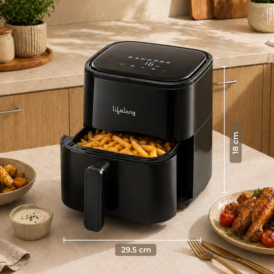 Lifelong 4.2 Litre Digital Air Fryer | Touch Control, 7 Preset Menu, Detachable Handle, Non-Stick Basket, Rapid Air Technology | Oil-Free Cooking for Grilling, Roasting & Baking | Energy Efficient