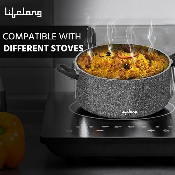 Lifelong Biryani Pot Set of 3 with Glass Lids – Non-Stick, Non-Toxic Induction Base Casserole Cookware