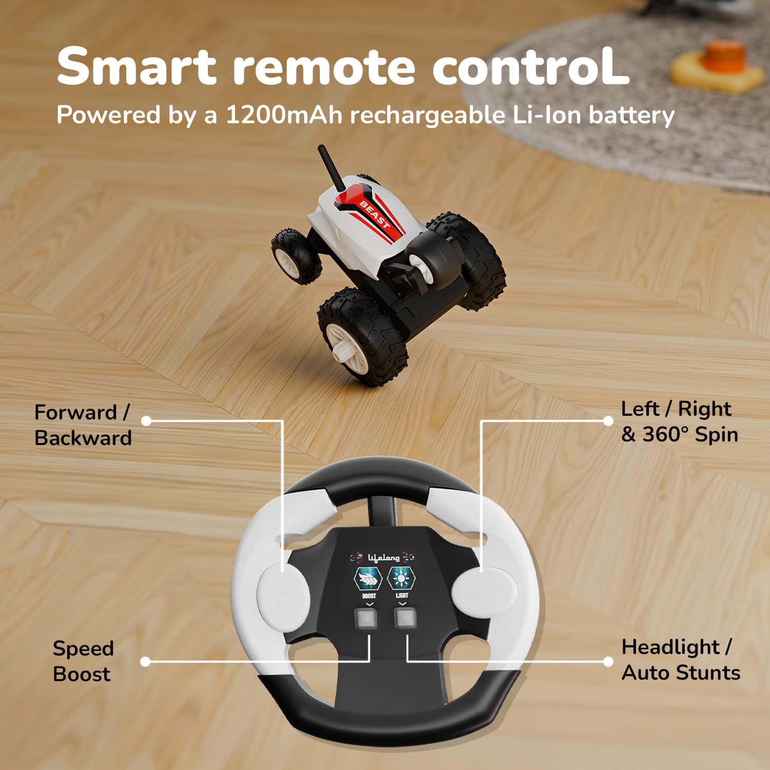 Lifelong Turbo 4x4 RC Stunt Car with Rolling Spins & Type-C Rechargeable Battery