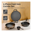Lifelong Cast Iron Cookware Combo Set – 4-Piece Pre-Seasoned Tawa (30cm), Kadhai (24cm), Fry Pan (20cm) & Tadka Pan, Naturally Non-Stick, Gas & Induction Compatible (Black)