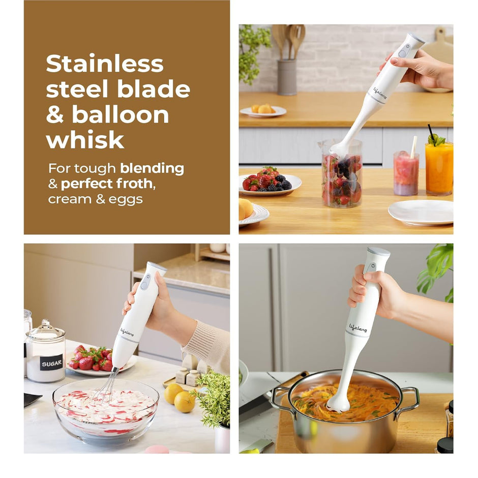 Lifelong 450W Low Noise Electric Blender with Chopper, Beaker, Whisk & Frother | Multipurpose Kitchen Appliance for Smoothies, Baby Food, Cake Mixing & Coffee Frothing| Stainless Steel Blades(LLHBZ07)