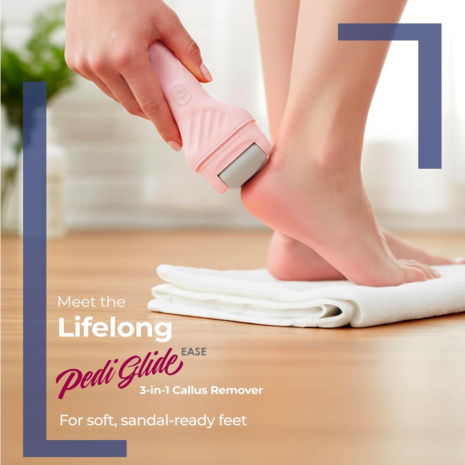 Lifelong PediGlide Luxe Electric Callus Remover for Feet | Rechargeable Foot Scrubber with 3 Roller Heads, 2 Speeds, Type-C Charging & Focus Light