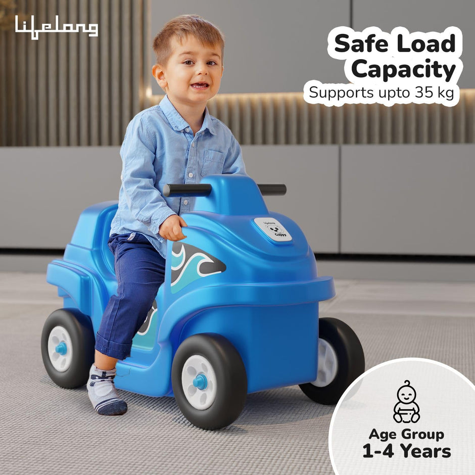 Lifelong Cuppy Coaster Ride-On Car for Kids | 4-Wheel Push Car for Toddlers 1+ Years | Durable, Safe & Fun Indoor-Outdoor Toy Car (35kg Capacity, Blue)
