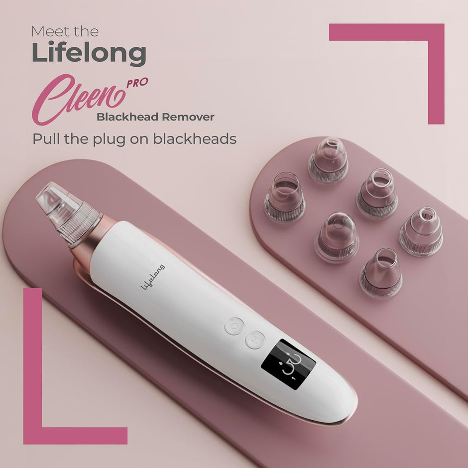 Lifelong Cleen Pro 6-in-1 Blackhead Remover | Electric Facial Pore Cleaner with Suction, LED Display, USB Recharge & 6 Attachments for Women & Men