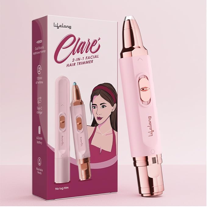 Lifelong Claré 2-in-1 Women’s Facial Hair Trimmer | Painless, USB-C Rechargeable