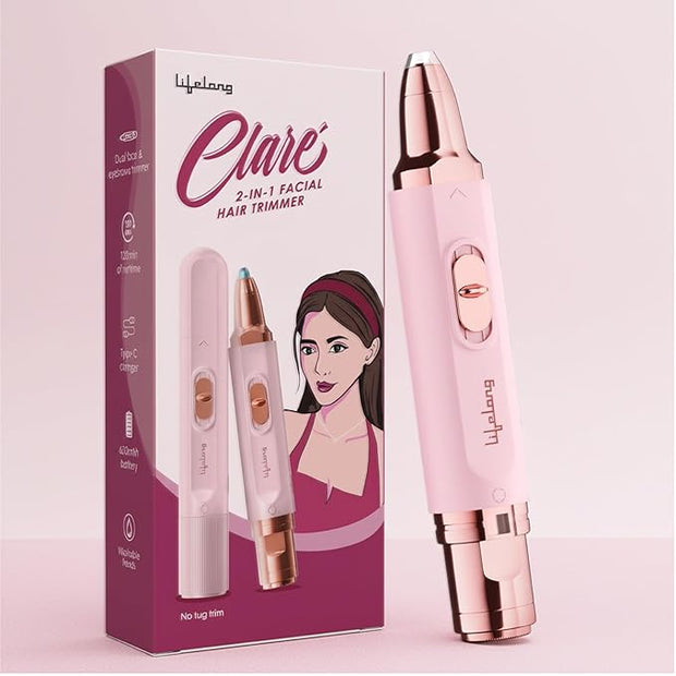 Lifelong Claré 2-in-1 Women’s Facial Hair Trimmer | Painless, USB-C Rechargeable