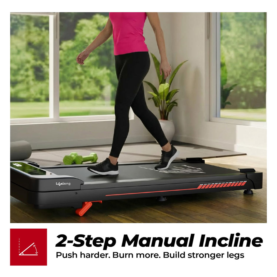 Lifelong Walking Pad for Home |3HP Motor | 2-Level Manual Incline | LED Display & Remote Control | Foldable Treadmill| 110Kg Capacity | 8 Km/h Speed | Gym Equipment for Home Workout