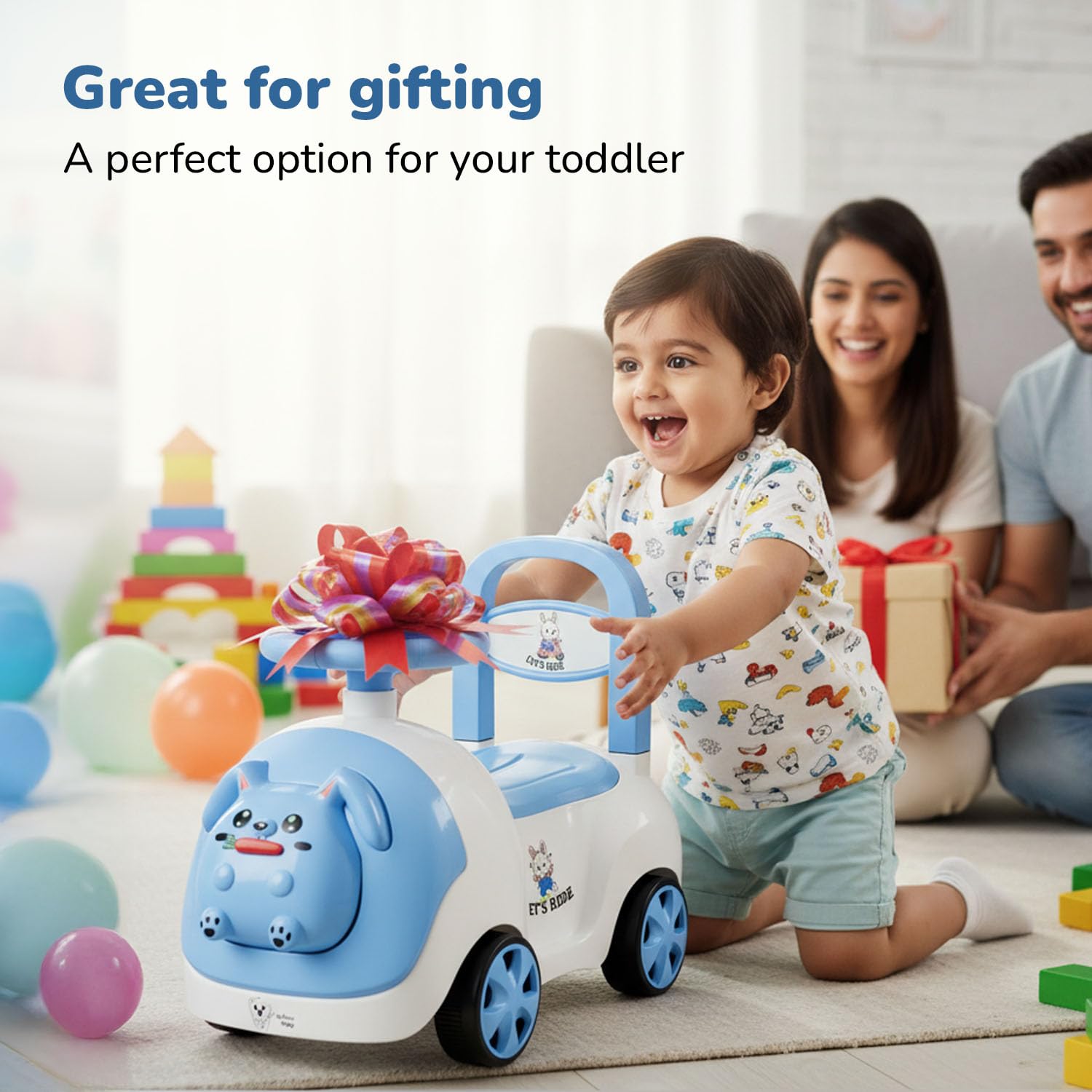Lifelong Bunny Ride-On Push Car for Kids 1-4 Yrs, Back Support, Steering Wheel & Storage (LLCBBR03)