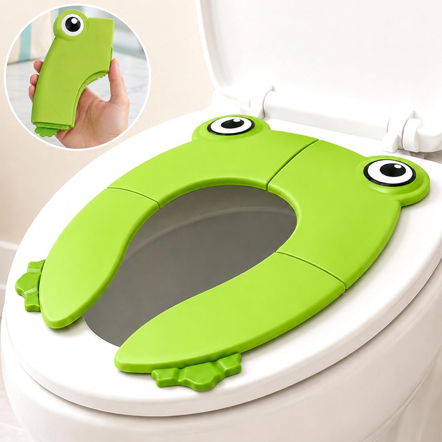 Lifelong Cuppy Foldable Baby Toilet Training Seat 1+ Yrs, Portable Travel Potty, Non-Slip Grip – Green