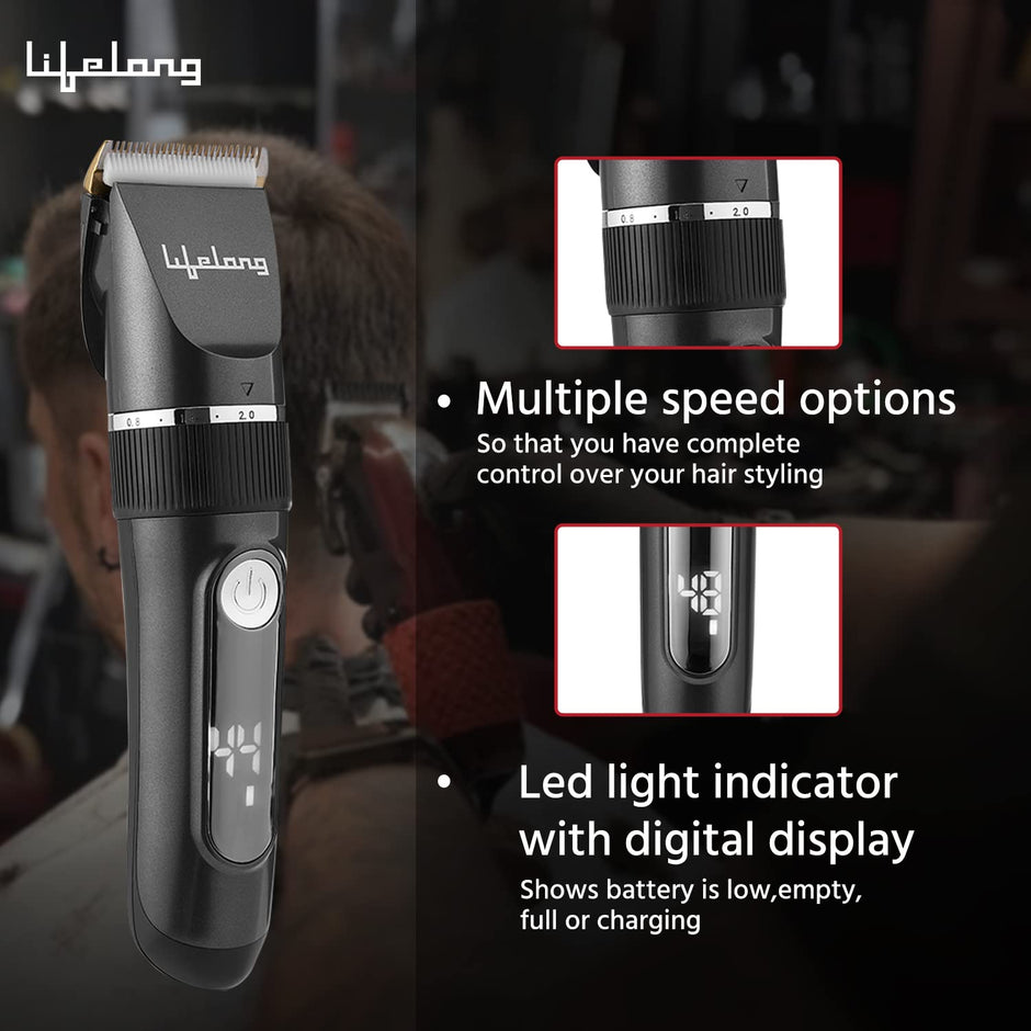 Lifelong Ace Pro Hair Clipper with Digital Display & 3Hr Runtime for Men