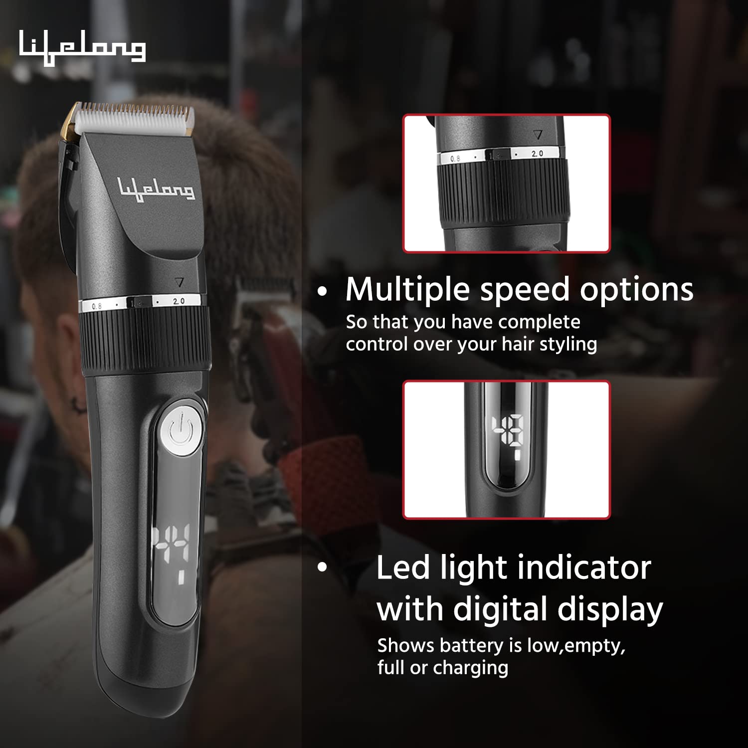 Lifelong Ace Pro Hair Clipper with Digital Display & 3Hr Runtime for Men
