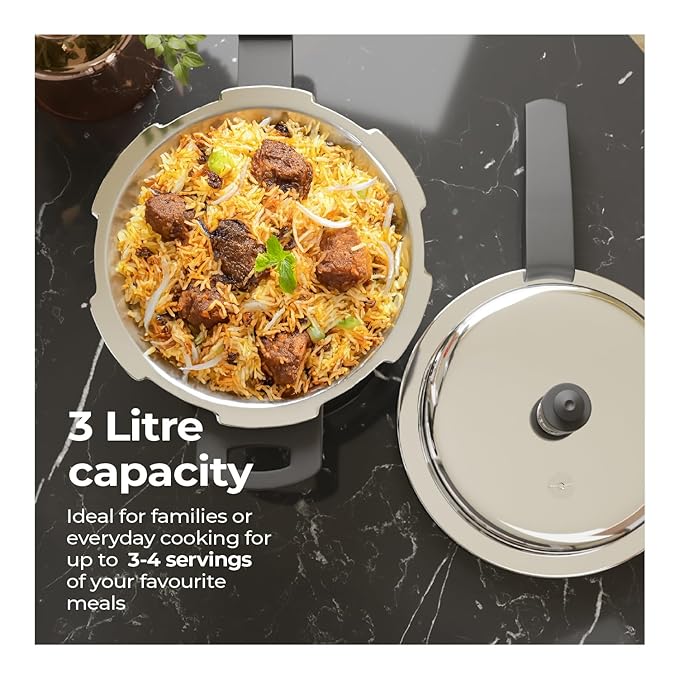 Lifelong Stainless Steel Pressure Cooker – 3 Liters, ISI Certified Outer Lid, Induction & Gas Compatible, Lock System (Silver)