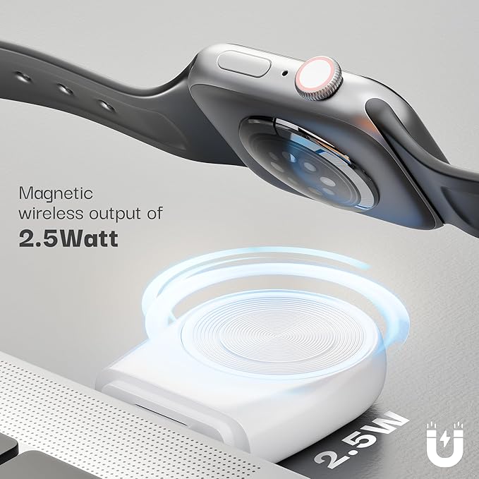 Lifelong iWatch Wireless Charger – Compact USB-A Magnetic Cable-Free Travel Charger, Lightweight & Portable, Compatible with Apple Watch Series 9/8/7/SE/6/5/4/3/2/1 (White)