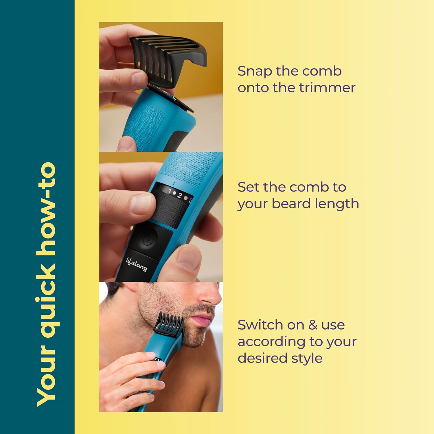 Lifelong Cordless Beard Trimmer with Adjustable Settings and Stainless Steel Blades