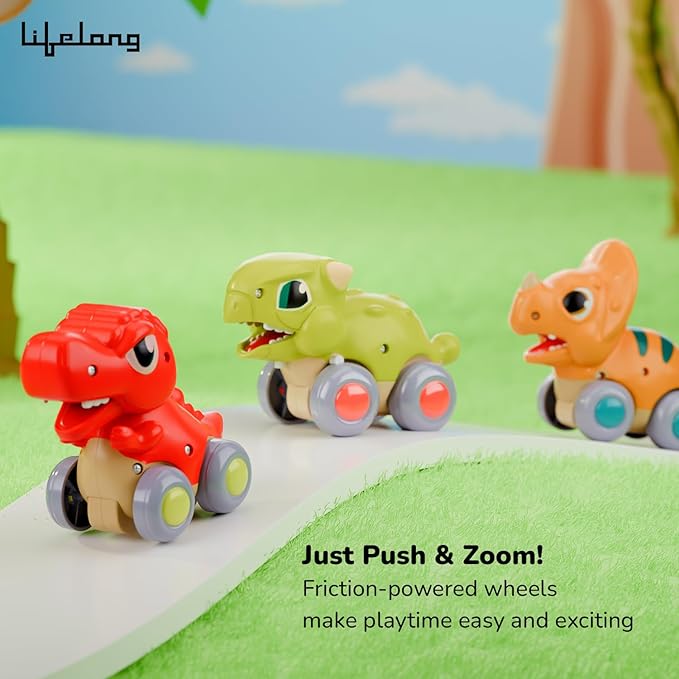 Cuppy Push & Go Dinosaur Cars – Pack of 3 Friction Toys for Kids (1+ Year)