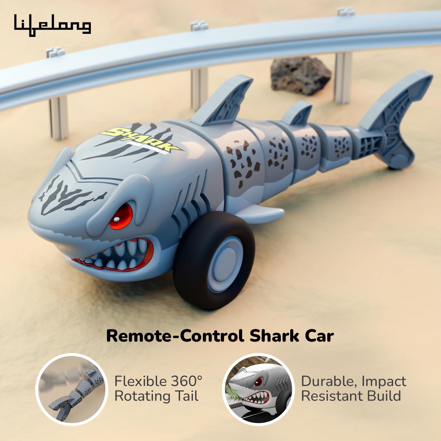 Lifelong Cuppy Remote Control Shark Car | 360° Spin RC Toy with LED Lights