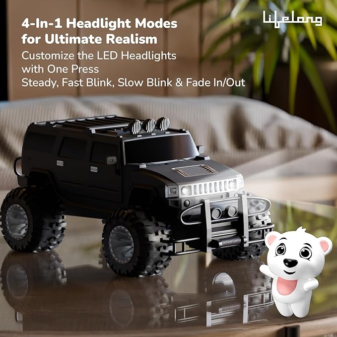 Lifelong Cuppy Remote Control Car for Kids – 2.4GHz High-Speed RC Monster SUV with Turbo Mode, LED Lights, Type-C Rechargeable Battery, Anti-Skid Tyres, BIS Certified