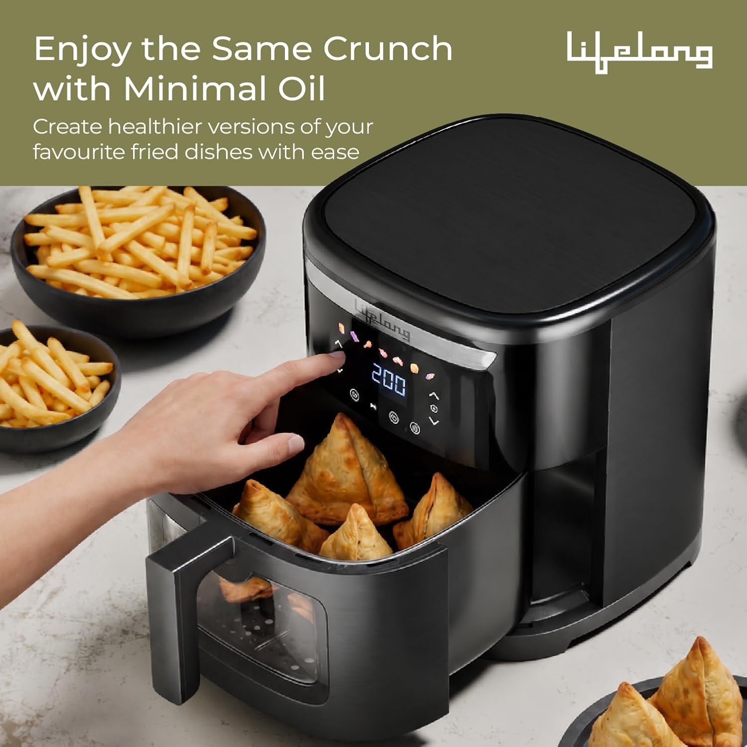 Lifelong Air Fryer|7L Capacity, 1500W Power|7 Presets, 360° Rapid Air Circulation