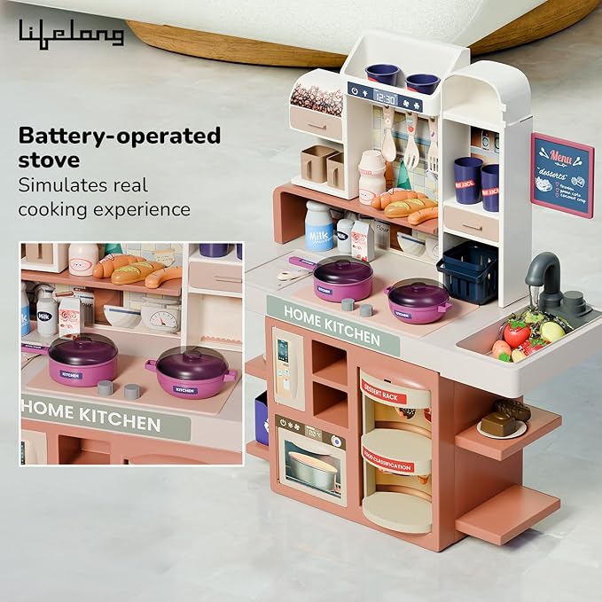 Lifelong Cuppy 42PCS Pretend Kitchen Set | Light, Music & Play Accessories