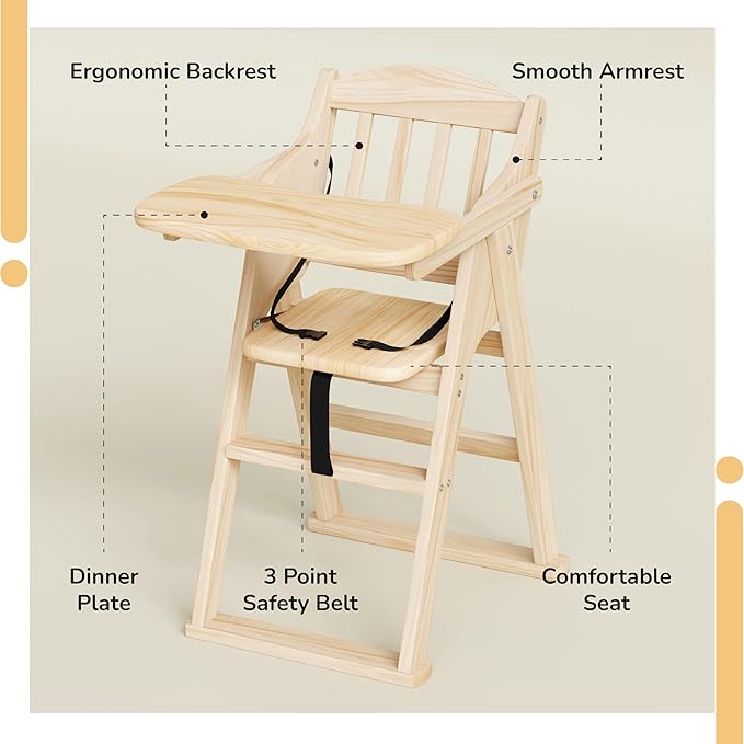 Lifelong Cuppy Premium Wooden High Chair – Foldable Baby Feeding & Dining Chair 0–5 Years, 5-Point Safety Harness