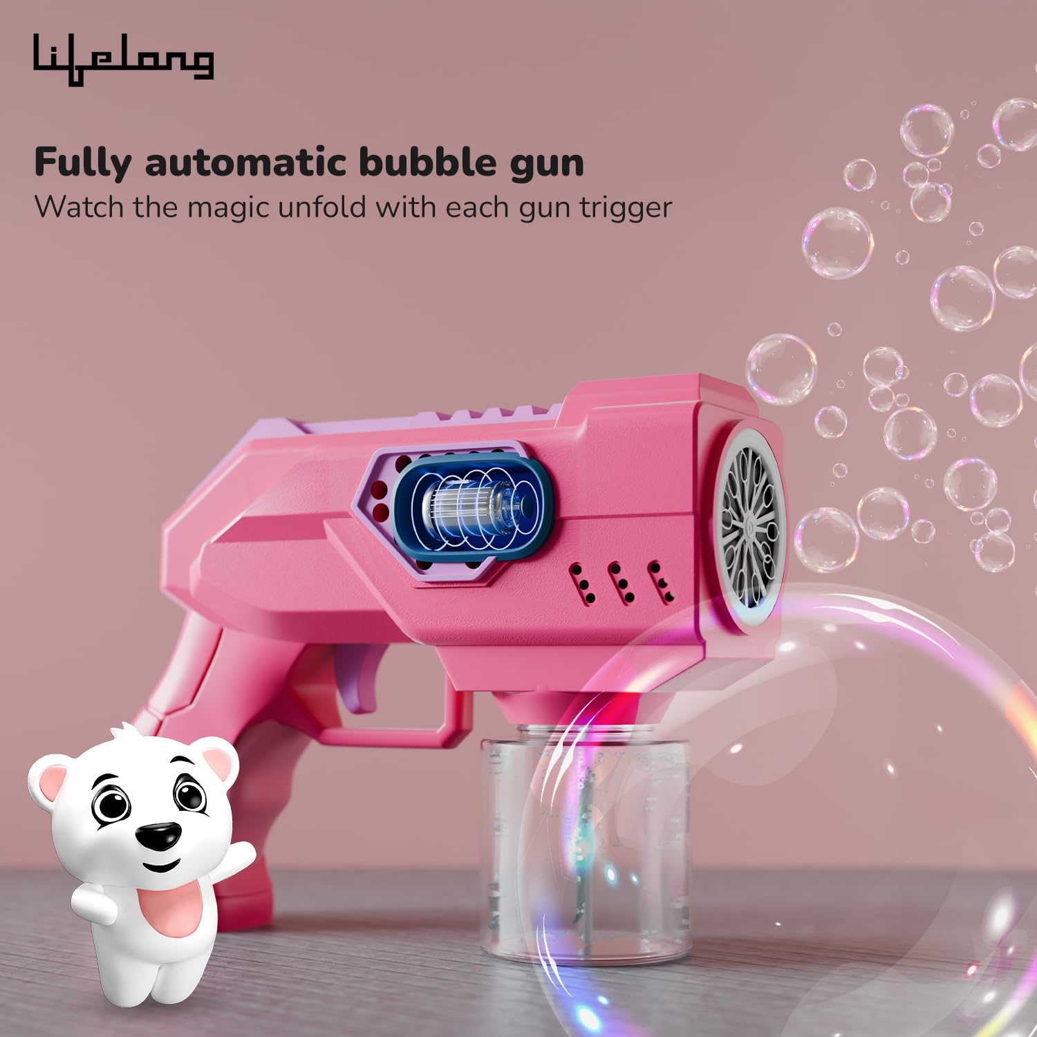 Lifelong Cuppy Big Bubble Blaster Gun with One-Touch Bubble Fun for Kids
