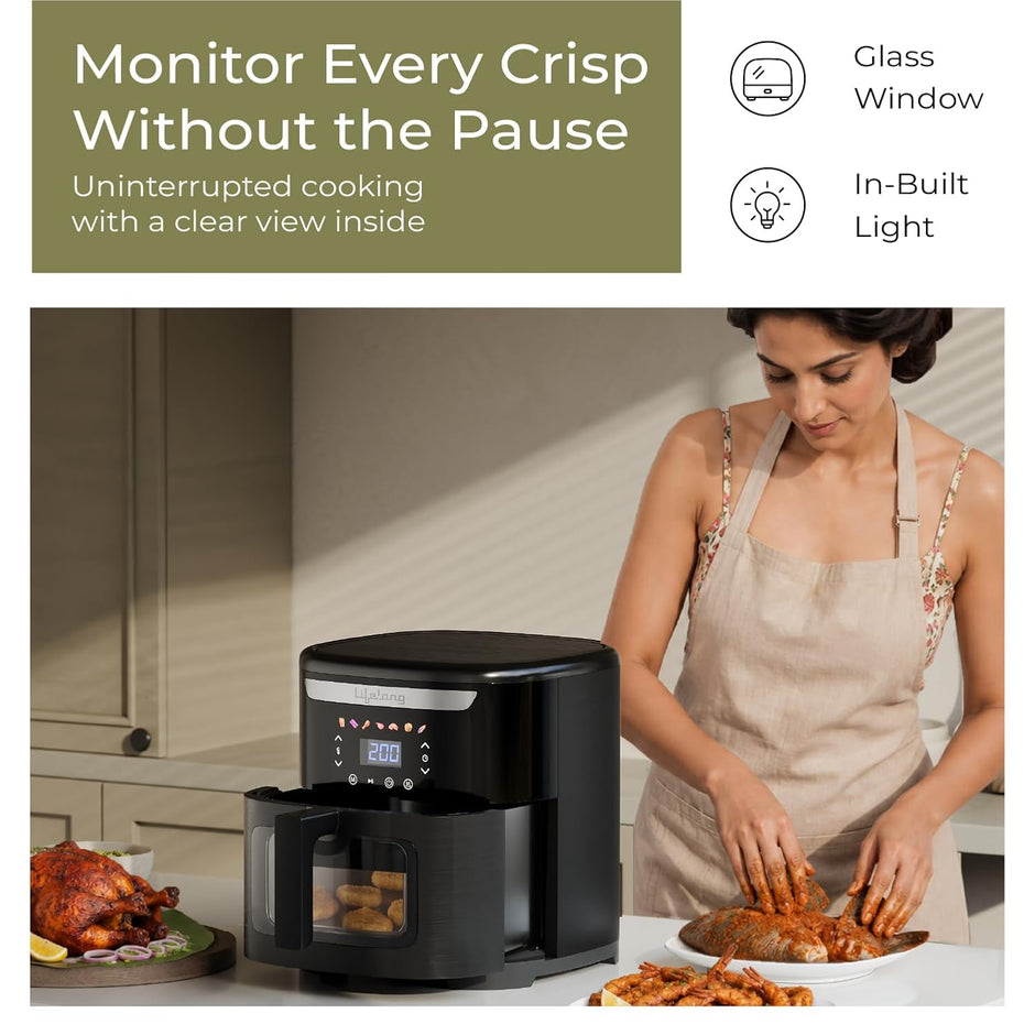 Lifelong Air Fryer|7L Capacity, 1500W Power|7 Presets, 360° Rapid Air Circulation
