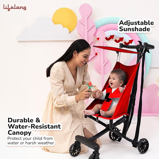 Lifelong Cuppy Baby Stroller | Lightweight Foldable Travel Pram for Kids | 5-Point Safety Harness, Adjustable Canopy & Storage Basket (20kg Capacity)