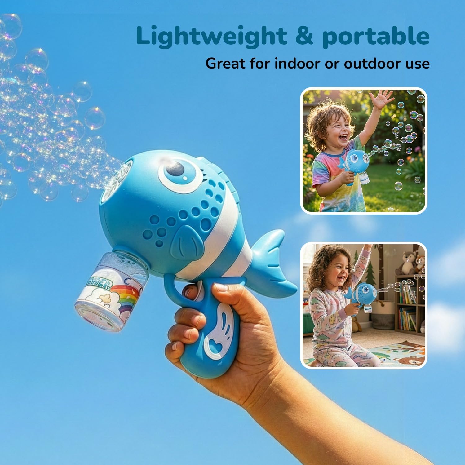Lifelong Cuppy Fish Bubble Gun with Lights, Bubble Solution & Type-C Charging