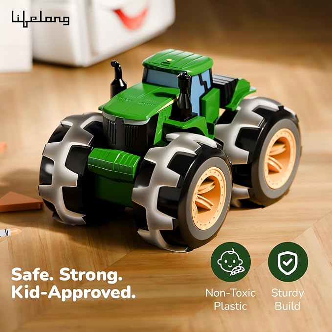 Lifelong Cuppy Friction Powered Tractor Toy for Kids | Push & Go Farm Truck with Lights | Durable All-Terrain Vehicle Toy for Boys & Girls 6 Months+