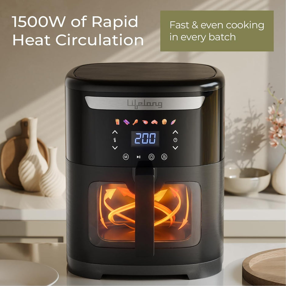 Lifelong Air Fryer|7L Capacity, 1500W Power|7 Presets, 360° Rapid Air Circulation