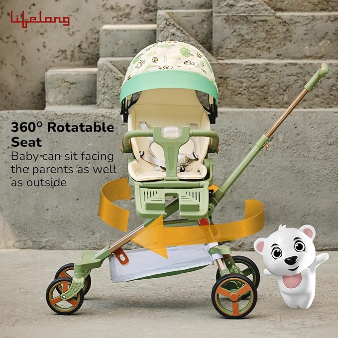 Lifelong Cuppy Baby Stroller 0-36 Months | 360° Rotating Seat, Safety Certified Lightweight Stroller | Easy Fold, Reclining Positions & Soft Cushion Seat for Travel & Everyday Use